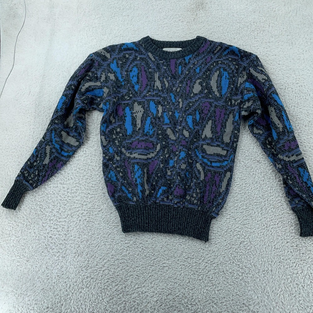 Vintage Michael Gerald 3d Textured Knit Sweater Mens XS Abstract Gray Blue 90s - Picture 2 of 7